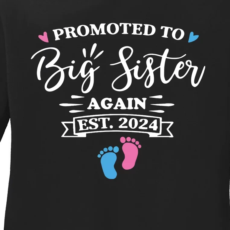 Promoted To Big Sister Again Est 2024 Pink Or Blue Sister Ladies Long Sleeve Shirt