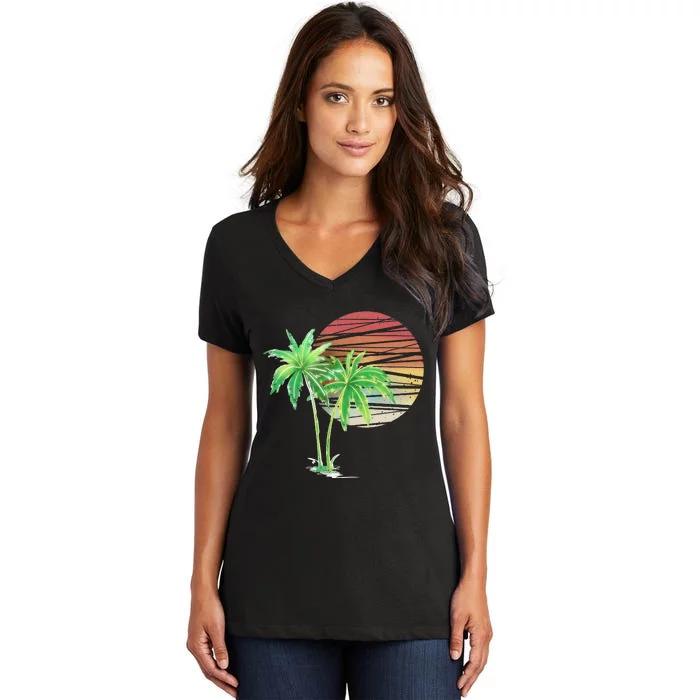 Palm Tree Beach Summer Vacation Holiday Island Women's V-Neck T-Shirt