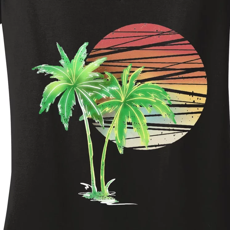 Palm Tree Beach Summer Vacation Holiday Island Women's V-Neck T-Shirt