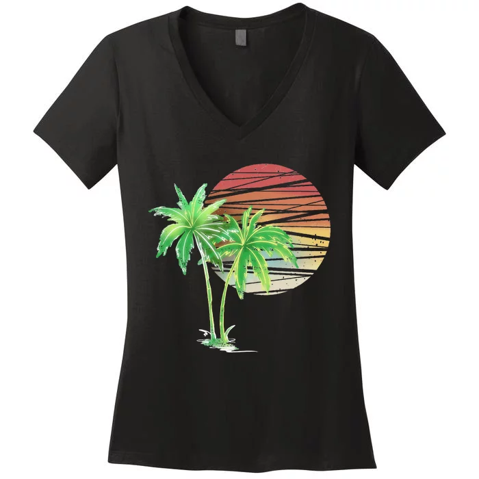 Palm Tree Beach Summer Vacation Holiday Island Women's V-Neck T-Shirt