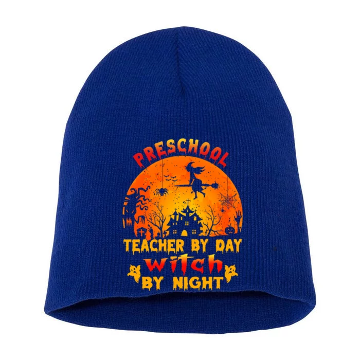 Preschool Teacher By Day Witch By Night Costume Halloween Cute Gift Short Acrylic Beanie