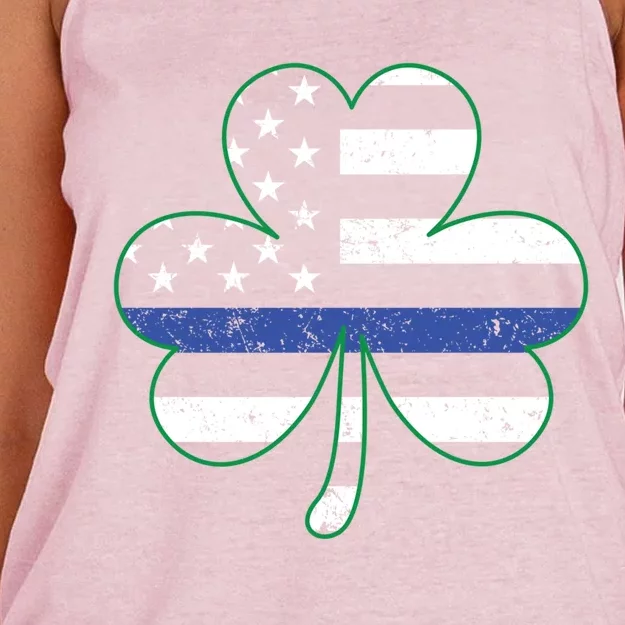 Police Thin Blue Line St Patrick's Day Gift Law Enforcet Gift Women's Knotted Racerback Tank