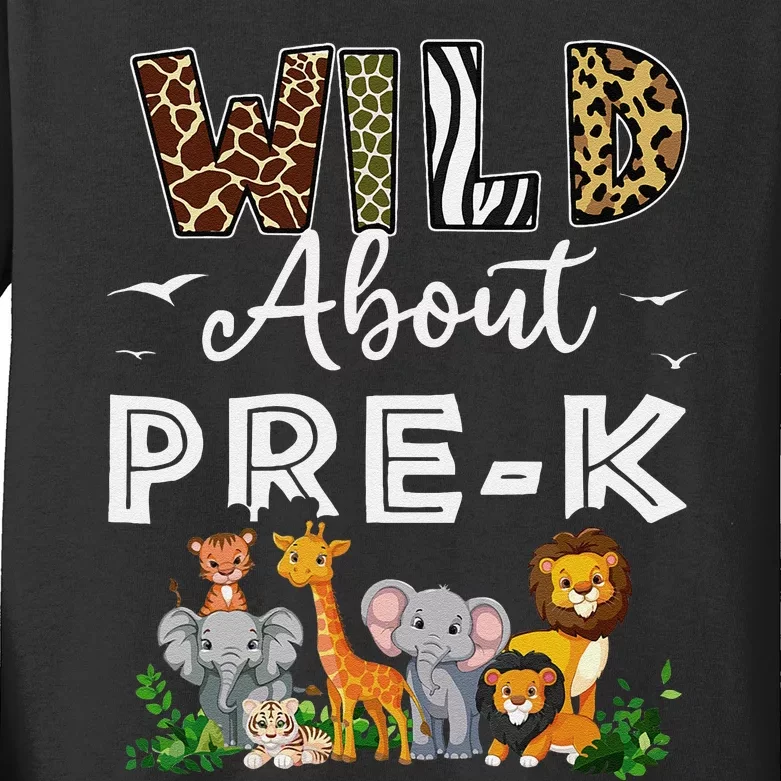 Prek Teacher Back To School Wild About Prek Gift Kids Long Sleeve Shirt