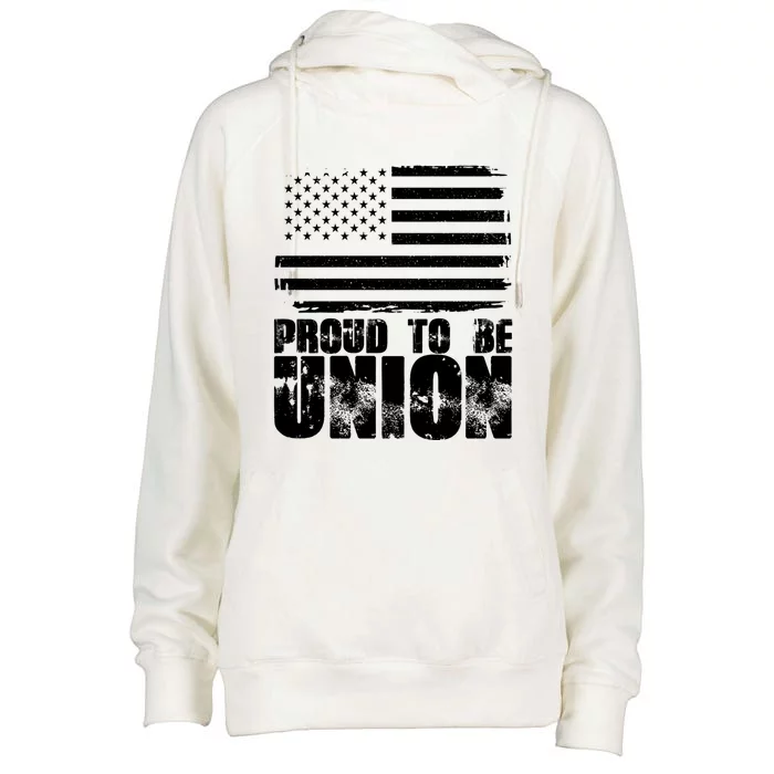 Proud To Be Union American Flag Patriotic Workers Union Gift Womens Funnel Neck Pullover Hood