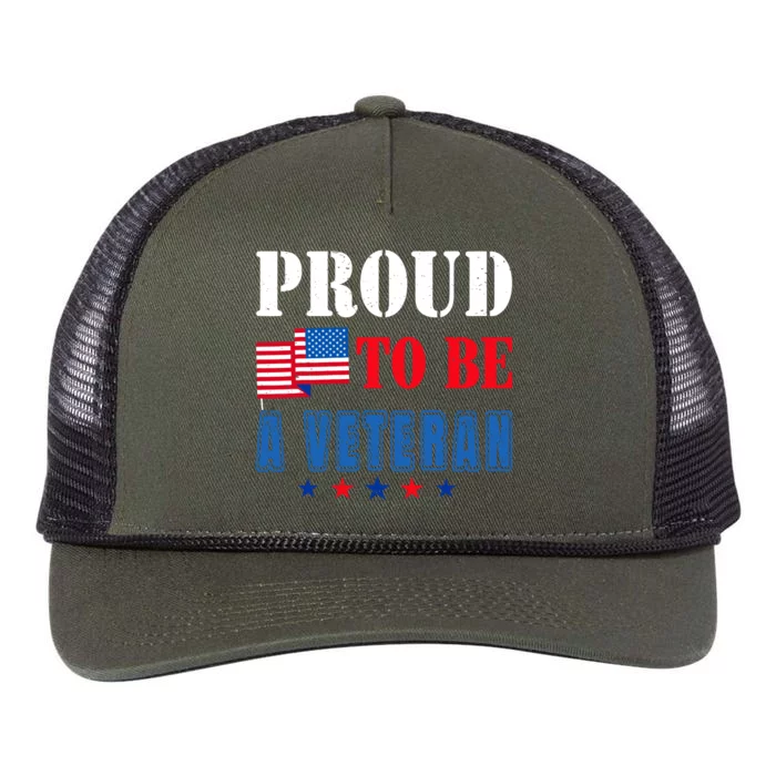 Proud To Be A Veteran American Veterans Day Retro Rope Trucker Hat Cap