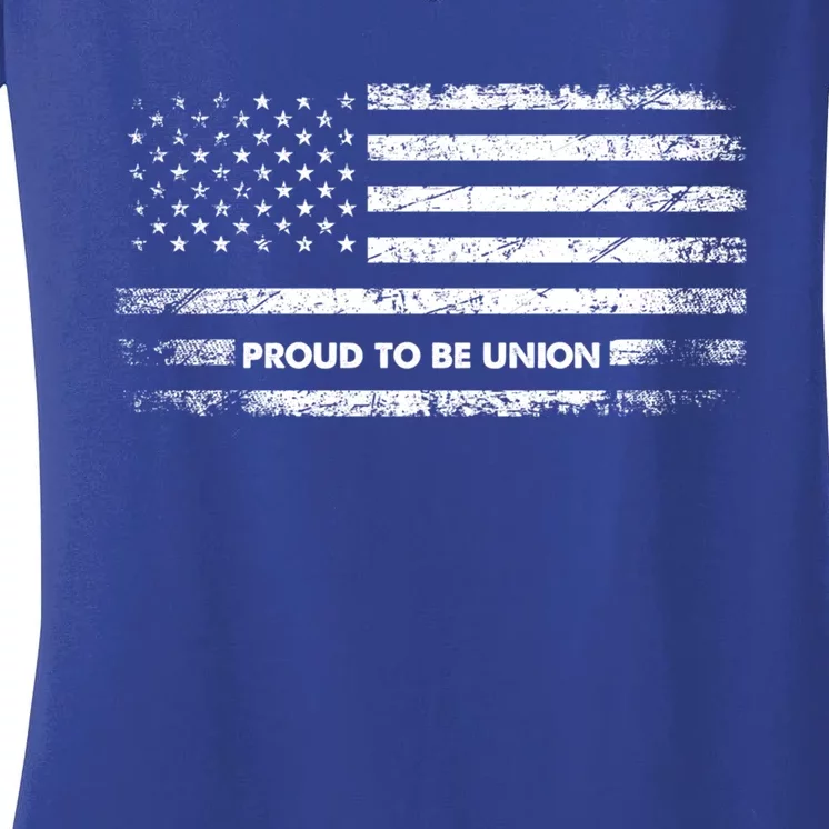 Proud To Be Union Labor Worker American Flag Cute Gift Women's V-Neck T-Shirt