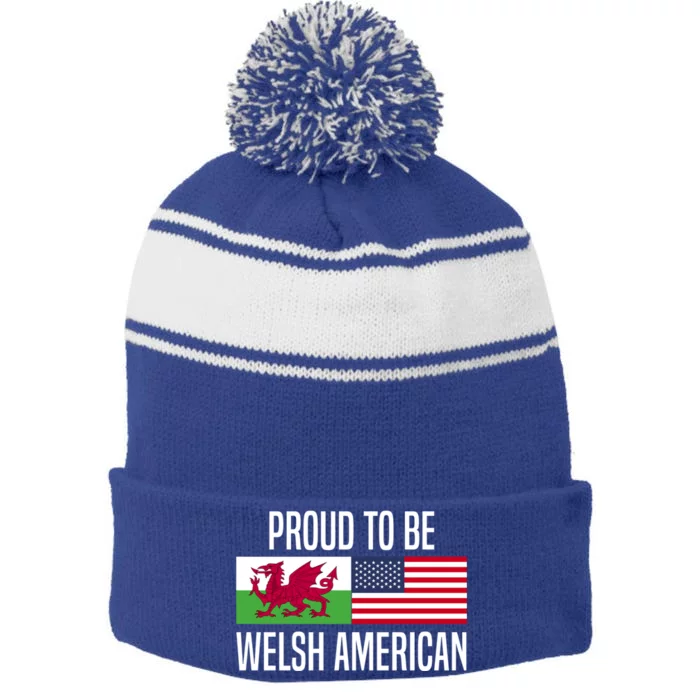 Proud To Be Welsh American Gift Stripe Pom Pom Beanie