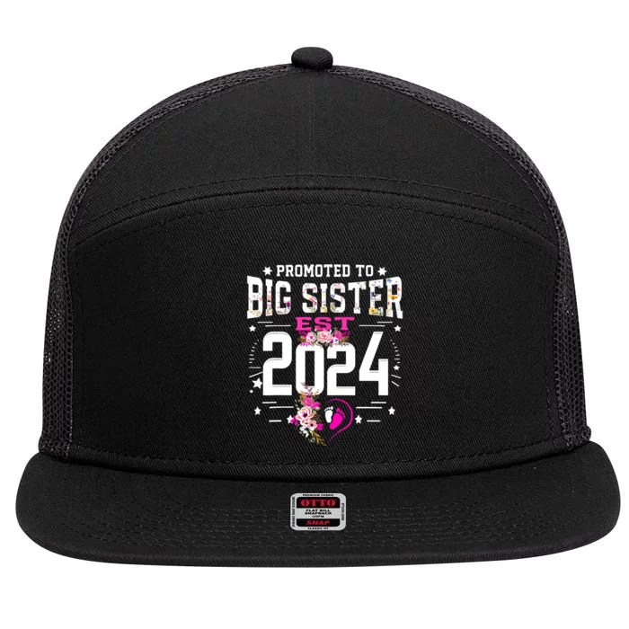 Promoted To Big Sister Est 2024 New Big Sister Mothers Day 7 Panel Mesh Trucker Snapback Hat