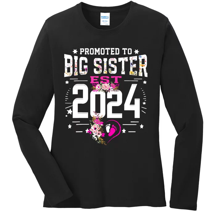 Promoted To Big Sister Est 2024 New Big Sister Mothers Day Ladies Long Sleeve Shirt