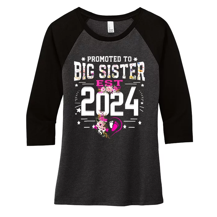 Promoted To Big Sister Est 2024 New Big Sister Mothers Day Women's Tri-Blend 3/4-Sleeve Raglan Shirt