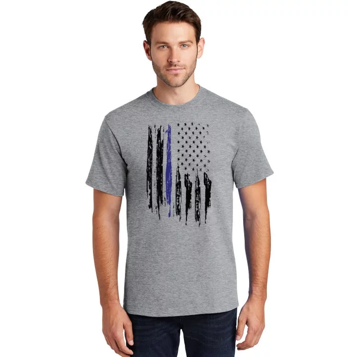 Police Thin Blue Line Flag Gift Crewneck Meaningful Gift Mens Tall T-Shirt