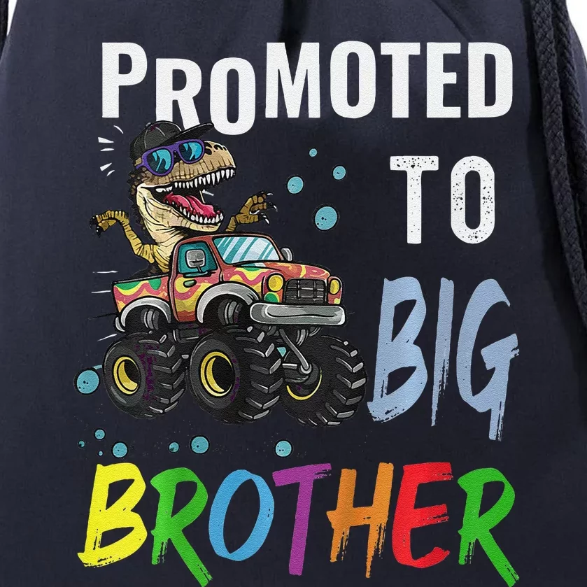 Promoted To Big Brother Dinosaur Riding Monster Truck Drawstring Bag