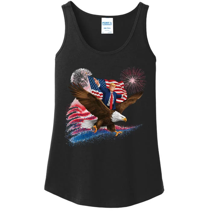 Patriotic Trump Bald Eagle American Pride Usa Flag July 4th Ladies Essential Tank