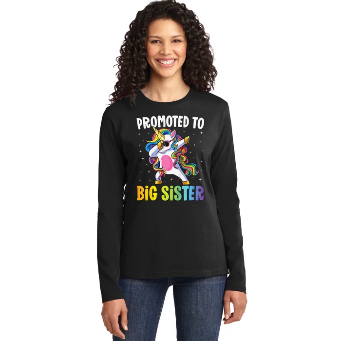 Promoted to Big Sister Dabbing Unicorn Older Sister Ladies Long Sleeve Shirt