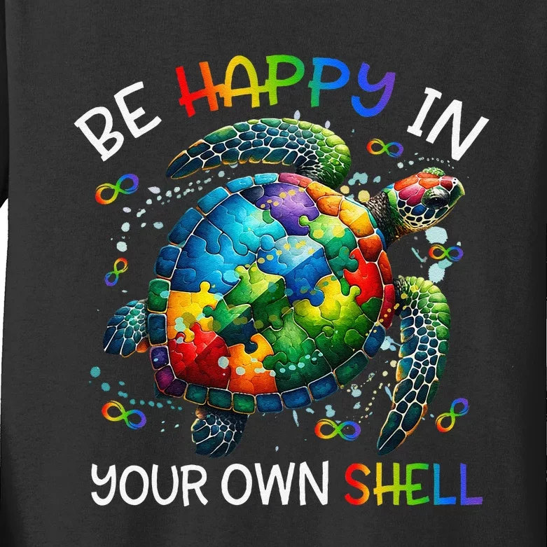 Puzzle Turtle Be Happy In Your Own Shell Autism Awareness Gift Kids Long Sleeve Shirt