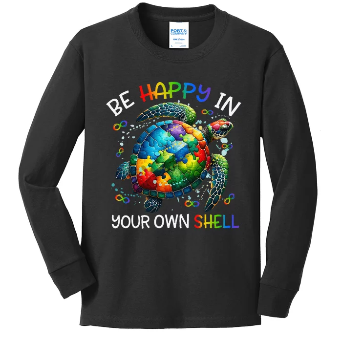 Puzzle Turtle Be Happy In Your Own Shell Autism Awareness Gift Kids Long Sleeve Shirt