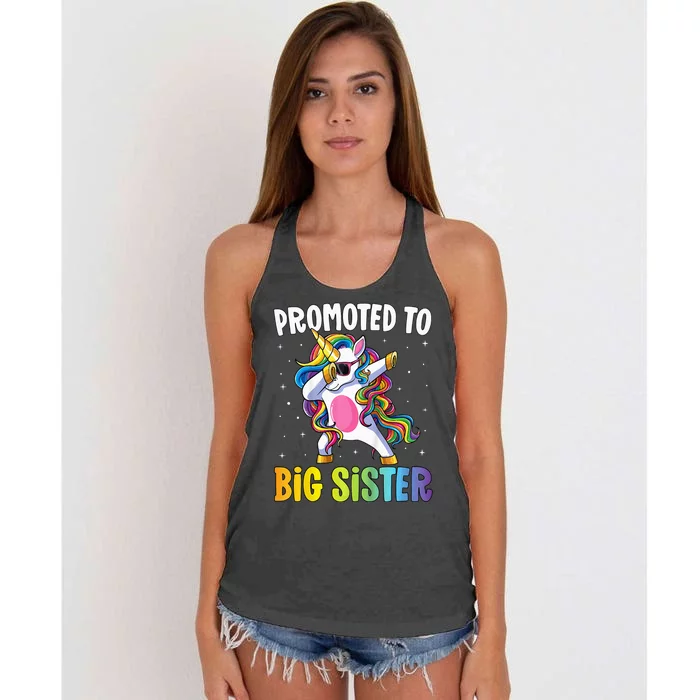 Promoted to Big Sister Dabbing Unicorn Older Sister Women's Knotted Racerback Tank