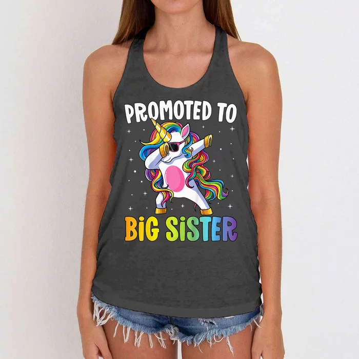 Promoted to Big Sister Dabbing Unicorn Older Sister Women's Knotted Racerback Tank