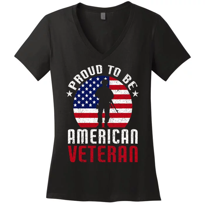 Proud To Be American Veteran USA Flag Proud American Veteran Women's V-Neck T-Shirt