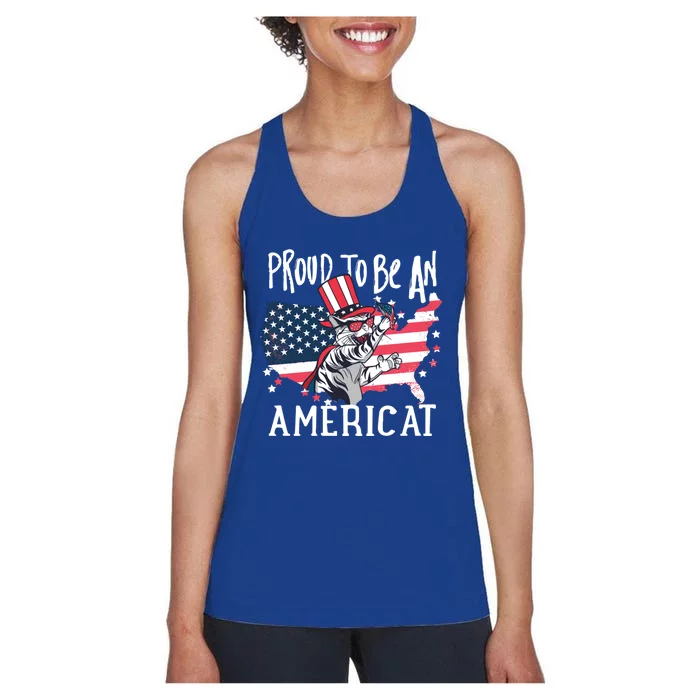 Proud To Be Americat Funny Cat American Illustration Gift Women's Racerback Tank