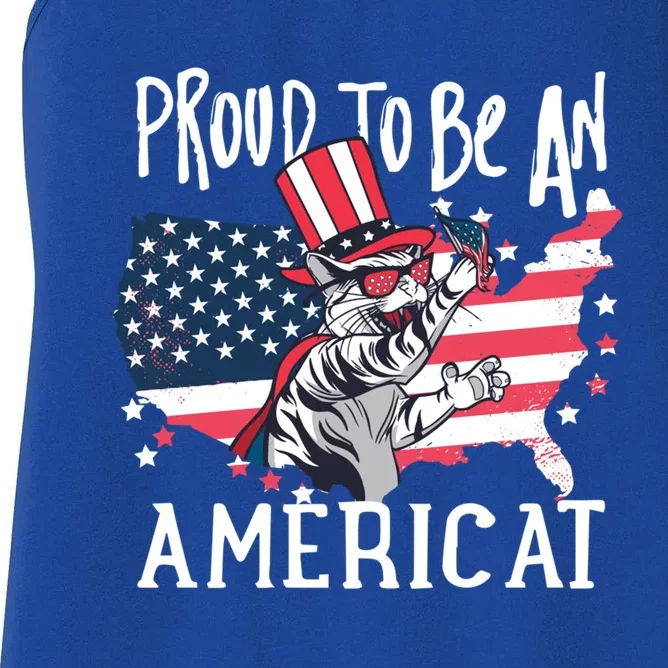 Proud To Be Americat Funny Cat American Illustration Gift Women's Racerback Tank