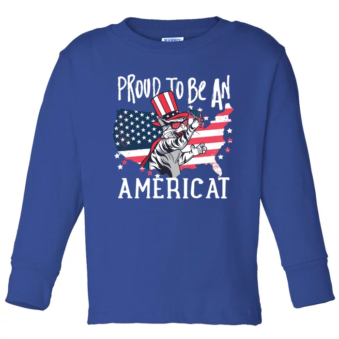 Proud To Be Americat Funny Cat American Illustration Gift Toddler Long Sleeve Shirt