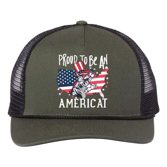 Proud To Be Americat Funny Cat American Illustration Gift Retro Rope Trucker Hat Cap