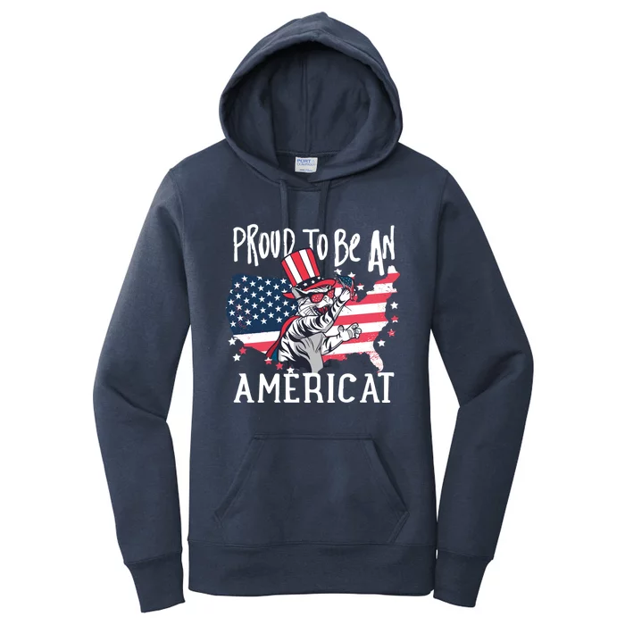 Proud To Be Americat Funny Cat American Illustration Gift Women's Pullover Hoodie