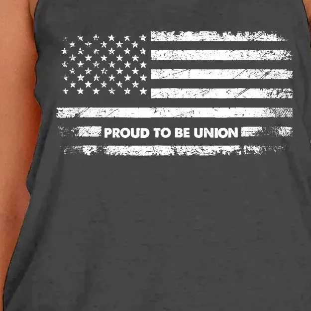 Proud To Be Union Labor Worker American Flag Women's Knotted Racerback Tank