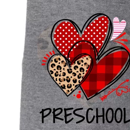 Preschool Teacher Buffalo Plaid Leopard Valentines Day Gift Doggie 3-End Fleece Hoodie