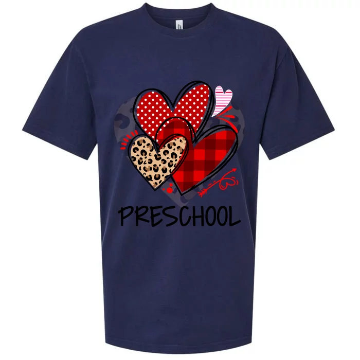 Preschool Teacher Buffalo Plaid Leopard Valentines Day Gift Sueded Cloud Jersey T-Shirt