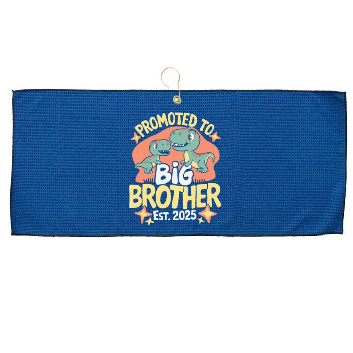 Promoted To Big Brother 2025 Dinosaur Trex Boy Large Microfiber Waffle Golf Towel