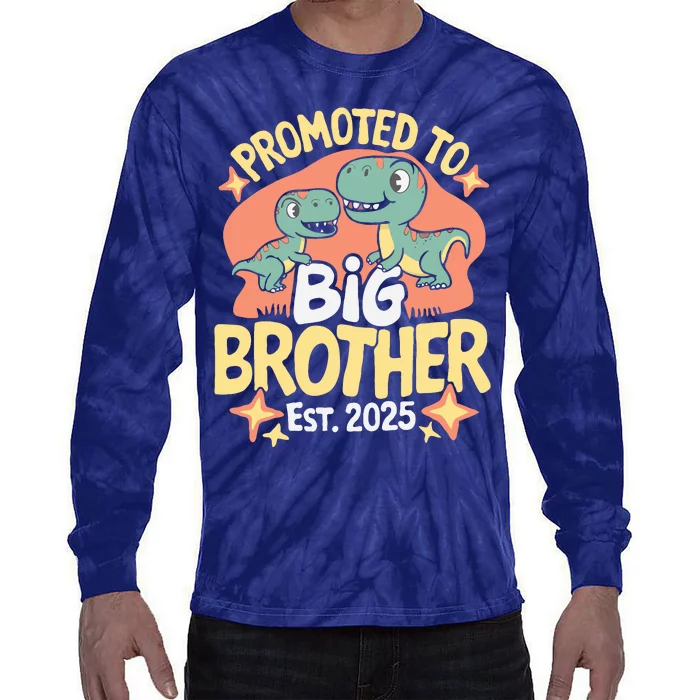 Promoted To Big Brother 2025 Dinosaur Trex Boy Tie-Dye Long Sleeve Shirt