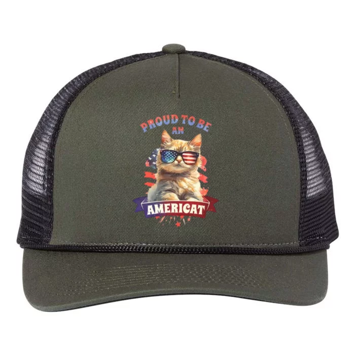 Proud To Be Americat Cute Cat Usa Retro Rope Trucker Hat Cap