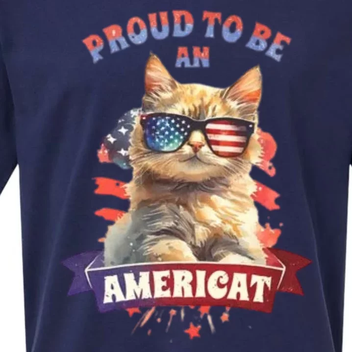 Proud To Be Americat Cute Cat Usa Sueded Cloud Jersey T-Shirt