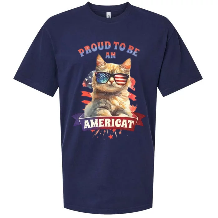 Proud To Be Americat Cute Cat Usa Sueded Cloud Jersey T-Shirt