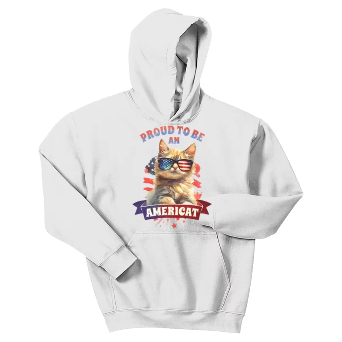 Proud To Be Americat Cute Cat Usa Kids Hoodie