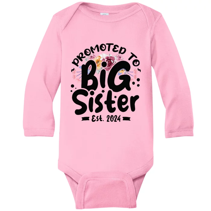 Promoted To Big Sister 2024 Cute Big Sister Kids Floral Baby Long Sleeve Bodysuit