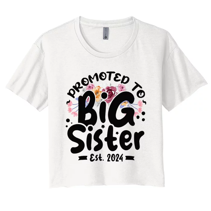 Promoted To Big Sister 2024 Cute Big Sister Kids Floral Women's Crop Top Tee