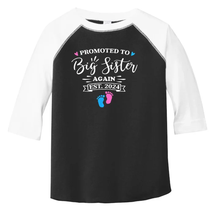 Promoted To Big Sister Again Est 2024 Pink Or Blue Sister Toddler Fine Jersey T-Shirt