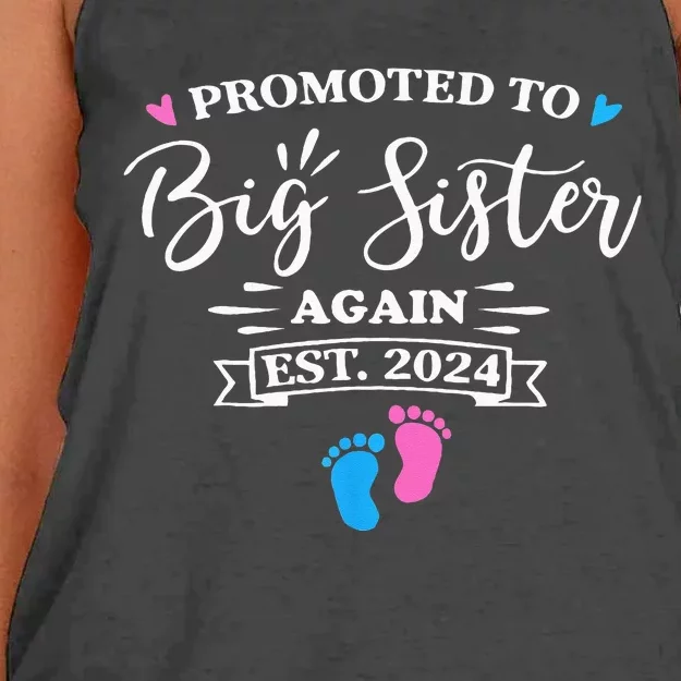 Promoted To Big Sister Again Est 2024 Pink Or Blue Sister Women's Knotted Racerback Tank