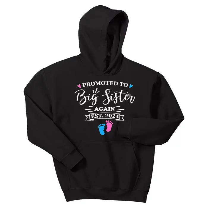 Promoted To Big Sister Again Est 2024 Pink Or Blue Sister Kids Hoodie