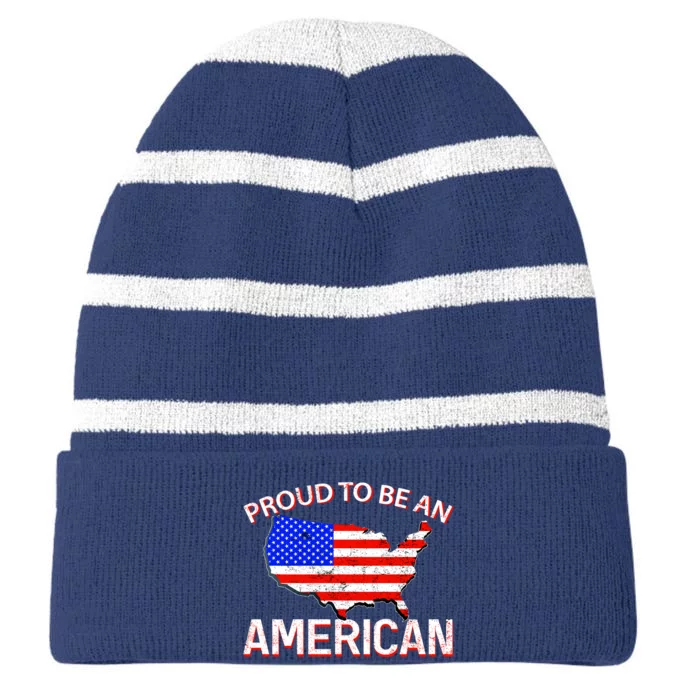 Proud To Be An American Striped Beanie with Solid Band