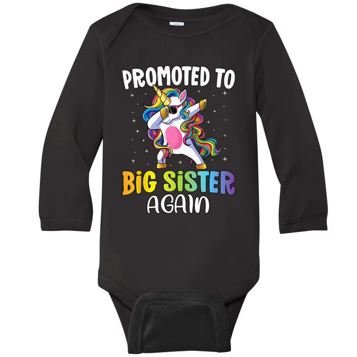 Promoted To Big Sister Again Sister Unicorn Baby Long Sleeve Bodysuit