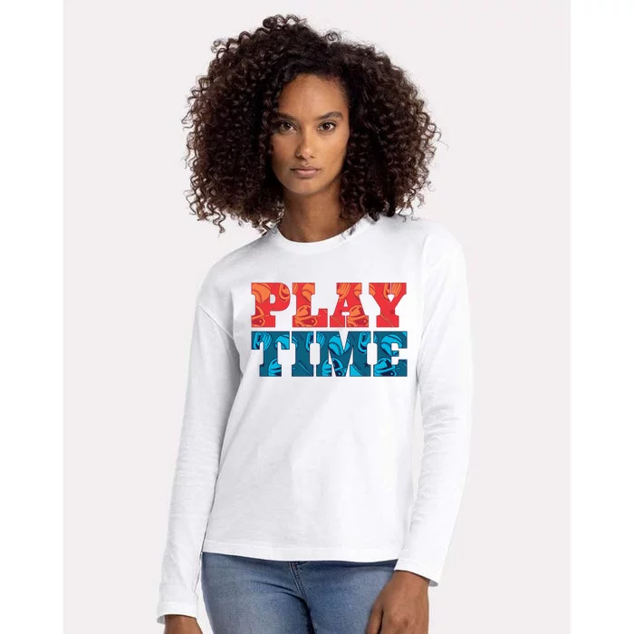 Play Time Baseball Womens Cotton Relaxed Long Sleeve T-Shirt