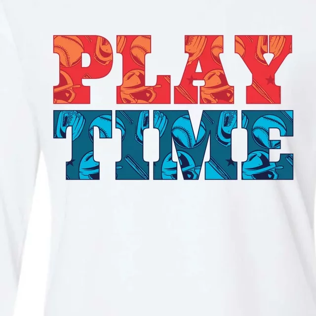 Play Time Baseball Womens Cotton Relaxed Long Sleeve T-Shirt