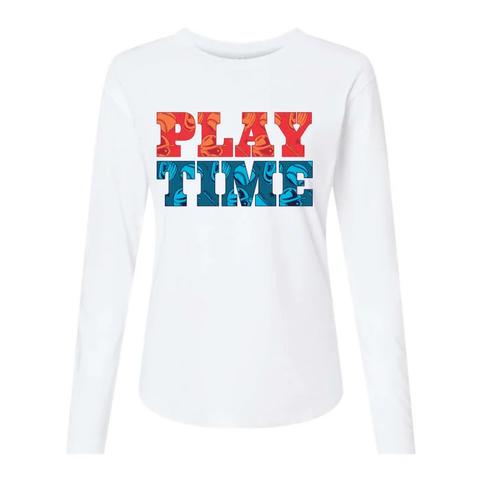 Play Time Baseball Womens Cotton Relaxed Long Sleeve T-Shirt