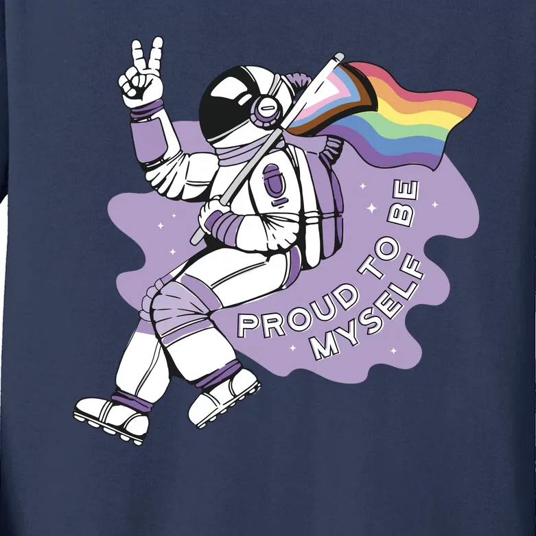 Proud To Be Myself Astronaut LGBTQ Kids Long Sleeve Shirt