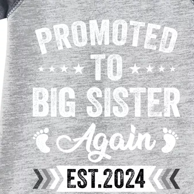 Promoted To Big Sister Again Est 2024 Announcement Infant Baby Jersey Bodysuit