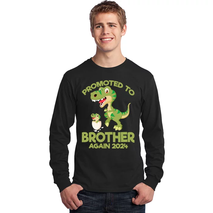 Promoted To Brother Again 2024 Dinosaur Trex Boy Long Sleeve Shirt